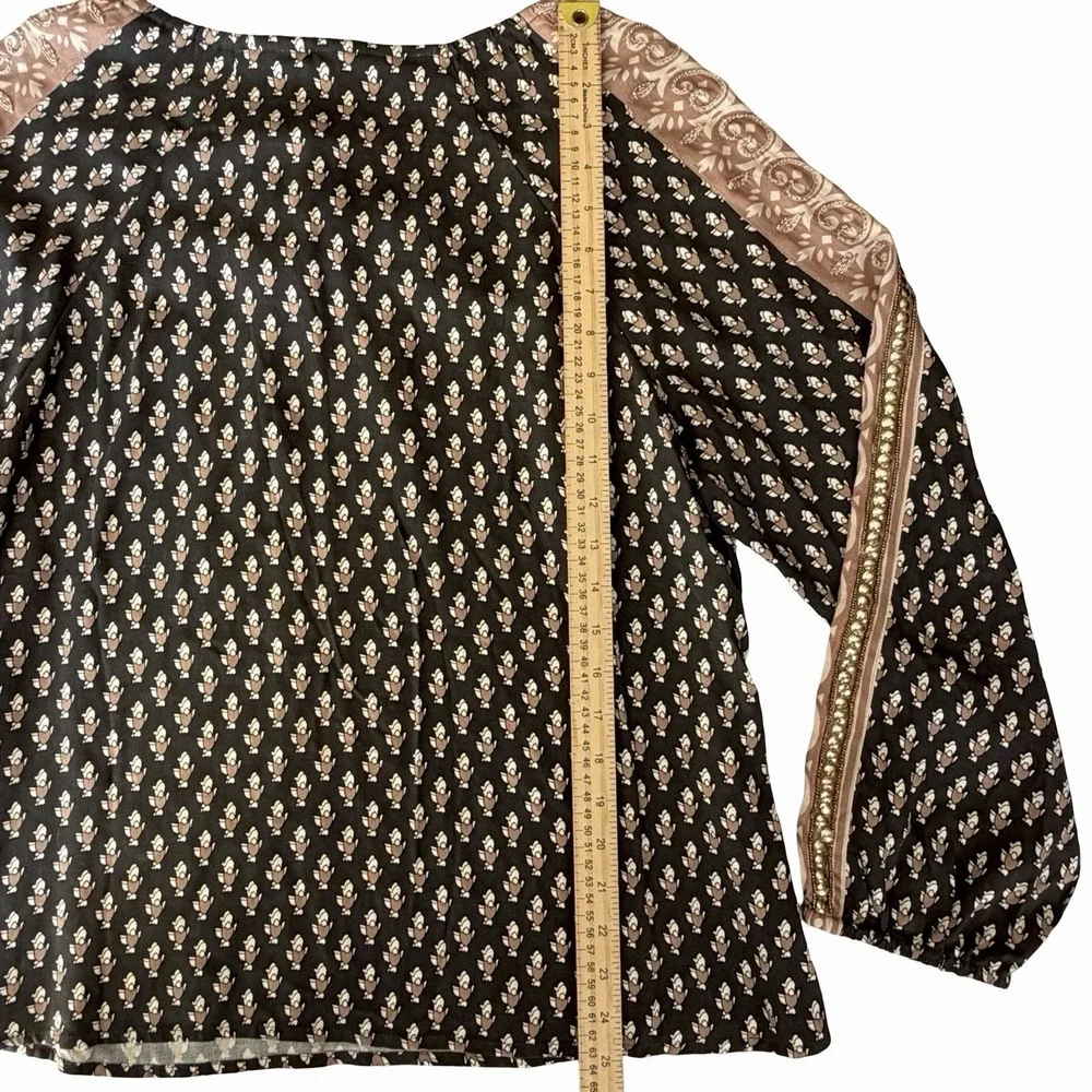 Soft Surroundings Jolene Peasant Blouse Sz XL Neutral Geo Cottagecore NWT $120